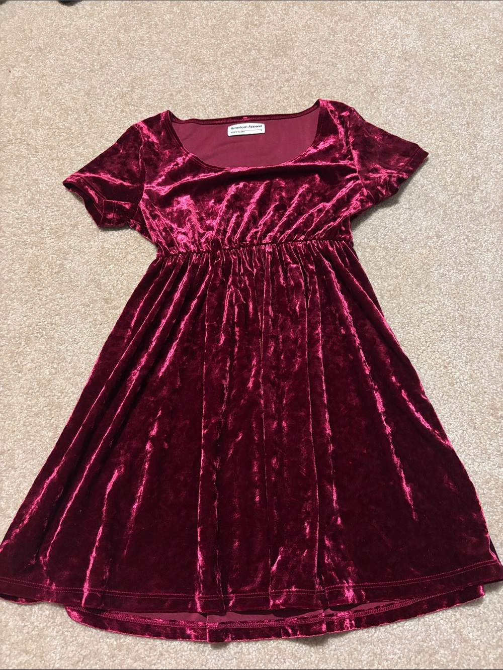 American Apparel Velvet Wine Babydoll Dress